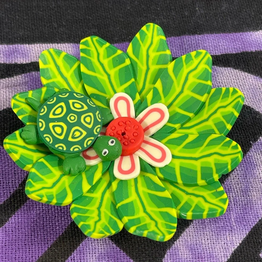 Handmade Incense Burner Turtle On Flower Shorty Stick Absolutely Adorable - Picture 2 of 7